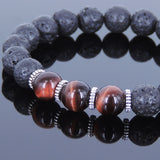 Lava Rock Tiger Eye Tibetan Silver Bracelet Spacers Yoga Mala for Men Women DiyNotion Handmade T017