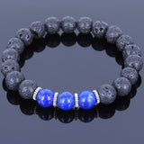 Lava Rock Lapis Tibetan Silver Bracelet Spacers Yoga Mala for Men Women DiyNotion Handmade T018