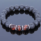 Lava Rock Tiger Eye Tibetan Silver Bracelet Spacers Yoga Mala for Men Women DiyNotion Handmade T017
