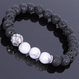 Lava Rock White Howlite Tibetan Silver Bracelet Lotus Spacer Yoga Mala for Men Women DiyNotion Handmade T021