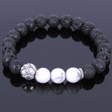 Lava Rock White Howlite Tibetan Silver Bracelet Lotus Spacer Yoga Mala for Men Women DiyNotion Handmade T021