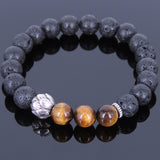Lava Rock Tiger Eye Tibetan Silver Bracelet Lotus Spacer Yoga Mala for Men Women DiyNotion Handmade T022