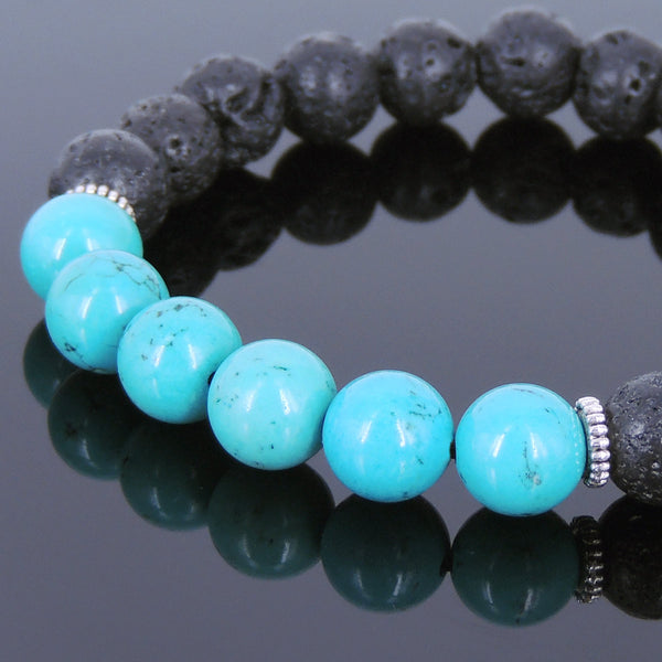 Lava Rock Turquoise Tibetan Silver Bracelet Spacers Yoga Mala for Men Women DiyNotion Handmade T026
