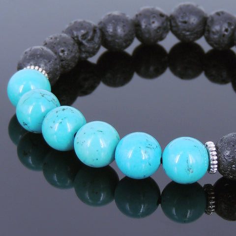 Lava Rock Turquoise Tibetan Silver Bracelet Spacers Yoga Mala for Men Women DiyNotion Handmade T026