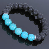 Lava Rock Turquoise Tibetan Silver Bracelet Spacers Yoga Mala for Men Women DiyNotion Handmade T026