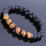 Lava Rock Tiger Eye Tibetan Silver Bracelet Spacers Yoga Mala for Men Women DiyNotion Handmade T028
