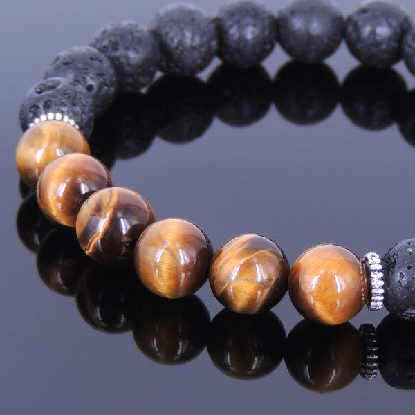 Lava Rock Tiger Eye Tibetan Silver Bracelet Spacers Yoga Mala for Men Women DiyNotion Handmade T028