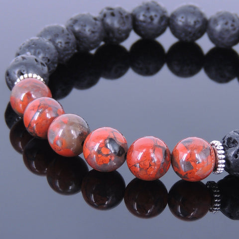 Lava Rock Jasper Stone Tibetan Silver Bracelet Spacers Yoga Mala for Men Women DiyNotion Handmade T030