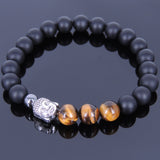 Matte Black Onyx Tiger Eye Tibetan Silver Bracelet Buddha Yoga Mala for Men Women DiyNotion Handmade T031