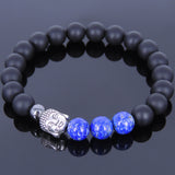 Matte Black Onyx Lapis Tibetan Silver Bracelet Buddha Yoga Mala for Men Women DiyNotion Handmade T032