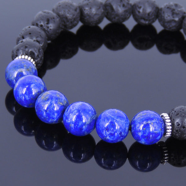 Lava Rock Lapis Tibetan Silver Bracelet Spacers Yoga Mala for Men Women DiyNotion Handmade T033