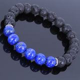Lava Rock Lapis Tibetan Silver Bracelet Spacers Yoga Mala for Men Women DiyNotion Handmade T033