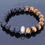 Lava Rock Tiger Eye Tibetan Silver Bracelet Charm Yoga Mala for Men Women DiyNotion Handmade T035