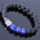 Lava Rock Lapis Tibetan Silver Bracelet Charm Yoga Mala for Men Women DiyNotion Handmade T036