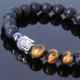 Lava Rock Tiger Eye Tibetan Silver Bracelet Charm Yoga Mala for Men Women DiyNotion Handmade T037