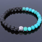 Lava Rock Turquoise Tibetan Silver Bracelet Protection Bead Yoga Mala for Men Women DiyNotion Handmade T039