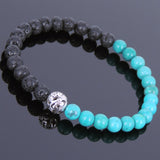 Lava Rock Turquoise Tibetan Silver Bracelet Protection Bead Yoga Mala for Men Women DiyNotion Handmade T040