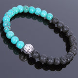 Lava Rock Turquoise Tibetan Silver Bracelet Protection Bead Yoga Mala for Men Women DiyNotion Handmade T041