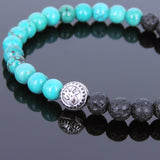 Lava Rock Turquoise Tibetan Silver Bracelet Protection Bead Yoga Mala for Men Women DiyNotion Handmade T041