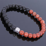 Lava Rock Jasper Stone Tibetan Silver Bracelet Protection Bead Yoga Mala for Men Women DiyNotion Handmade T042