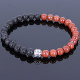 Lava Rock Jasper Stone Tibetan Silver Bracelet Protection Bead Yoga Mala for Men Women DiyNotion Handmade T042