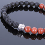 Lava Rock Jasper Stone Tibetan Silver Bracelet Protection Bead Yoga Mala for Men Women DiyNotion Handmade T042