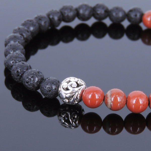 Lava Rock Jasper Stone Tibetan Silver Bracelet Protection Bead Yoga Mala for Men Women DiyNotion Handmade T043