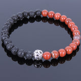 Lava Rock Jasper Stone Tibetan Silver Bracelet Protection Bead Yoga Mala for Men Women DiyNotion Handmade T043