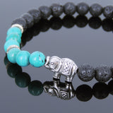 Lava Rock Turquoise Tibetan Silver Bracelet Elephant Yoga Mala for Men Women DiyNotion Handmade T045