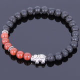 Lava Rock Jasper Stone Tibetan Silver Bracelet Elephant Yoga Mala for Men Women DiyNotion Handmade T047