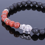 Lava Rock Jasper Stone Tibetan Silver Bracelet Elephant Yoga Mala for Men Women DiyNotion Handmade T047
