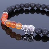 Lava Rock Carnelian Tibetan Silver Bracelet Elephant Yoga Mala for Men Women DiyNotion Handmade T049