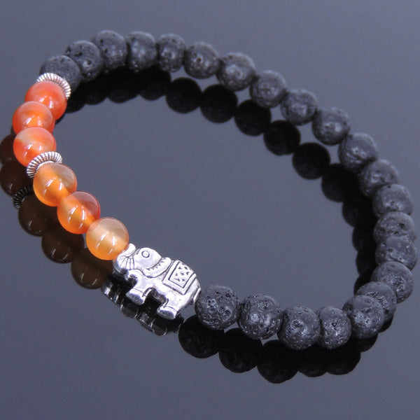 Lava Rock Carnelian Tibetan Silver Bracelet Elephant Yoga Mala for Men Women DiyNotion Handmade T049