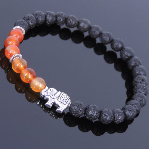 Lava Rock Carnelian Tibetan Silver Bracelet Elephant Yoga Mala for Men Women DiyNotion Handmade T049