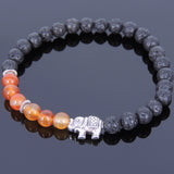 Lava Rock Carnelian Tibetan Silver Bracelet Elephant Yoga Mala for Men Women DiyNotion Handmade T049
