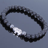 Lava Rock Hematite Tibetan Silver Bracelet Elephant Yoga Mala for Men Women DiyNotion Handmade T050