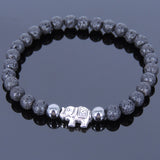 Lava Rock Hematite Tibetan Silver Bracelet Elephant Yoga Mala for Men Women DiyNotion Handmade T050