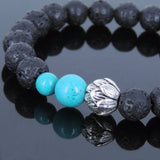 Lava Rock Turquoise Tibetan Silver Bracelet Lotus Yoga Mala for Men Women DiyNotion Handmade T051