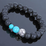 Lava Rock Turquoise Tibetan Silver Bracelet Lotus Yoga Mala for Men Women DiyNotion Handmade T051