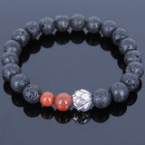 Lava Rock Jasper Stone Tibetan Silver Bracelet Lotus Yoga Mala for Men Women DiyNotion Handmade T053