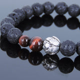 Lava Rock Tiger Eye Tibetan Silver Bracelet Lotus Yoga Mala for Men Women DiyNotion Handmade T055