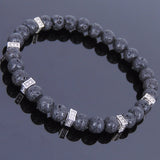 Lava Rock Tibetan Silver Bracelet Spacers Yoga Mala for Men Women DiyNotion Handmade T009