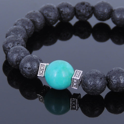 Lava Rock Turquoise Tibetan Silver Bracelet Spacers Yoga Mala for Men Women DiyNotion Handmade T010