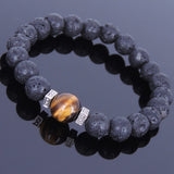 Lava Rock Tiger Eye Tibetan Silver Bracelet Spacers Yoga Mala for Men Women DiyNotion Handmade T011