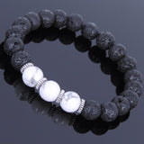Lava Rock White Howlite Tibetan Silver Bracelet Spacers Yoga Mala for Men Women DiyNotion Handmade T015