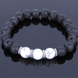 Lava Rock White Howlite Tibetan Silver Bracelet Spacers Yoga Mala for Men Women DiyNotion Handmade T015