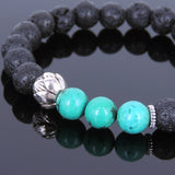 Lava Rock Turquoise Tibetan Silver Bracelet Lotus Spacer Yoga Mala for Men Women DiyNotion Handmade T020