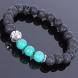 Lava Rock Turquoise Tibetan Silver Bracelet Lotus Spacer Yoga Mala for Men Women DiyNotion Handmade T020