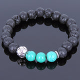 Lava Rock Turquoise Tibetan Silver Bracelet Lotus Spacer Yoga Mala for Men Women DiyNotion Handmade T020