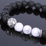 Lava Rock White Howlite Tibetan Silver Bracelet Lotus Spacer Yoga Mala for Men Women DiyNotion Handmade T021